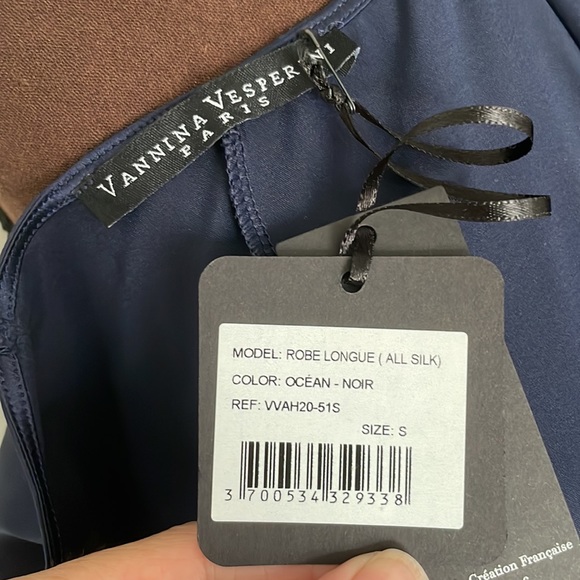 NWT Vannina Vesperini Blue Silk Long Slip Gown S - Picture 6 of 8